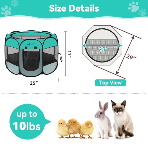Pink Puppy Playpen for Middle Dog Cat, Dogs Tent Crate Cage Indoor/Outdoor, Portable Pop Up Dog Kennel with Carrying Bag for Rabbits, Removable Top (Green, Small) - color: Green