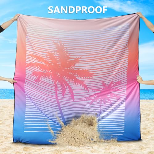 HIHOHO Beach Blanket Waterproof Sandproof Extra Large Beach Mat 79" X 83"/120"x108"for 1-8 Adults Quick Drying Durable Outdoor Picnic Mat for Beach Travel Camping Hiking - color: Coconut Tree-gradient Sunset, size: 79" X 83"（1~3 person）