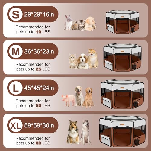 Dog Playpen, Portable Pet Play Pen for Cat, Puppies, Rabbits, Chickens, Foldable Large-Capacity Pet Tent for Indoor/Outdoor Travel Camping (Size XL Without Carry Bag) - color: Brown, size: X-Large