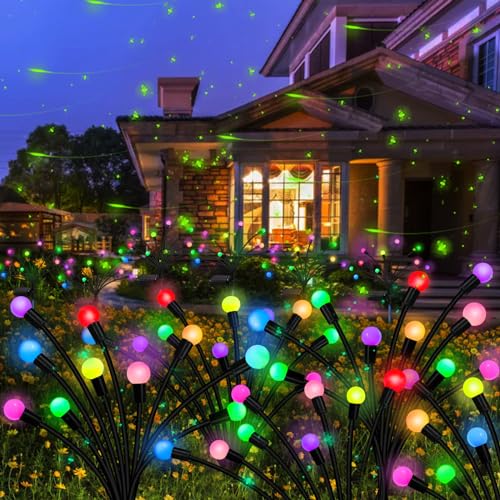 Solar Garden Lights Outdoor, 2 Pack 16 LED Solar Firefly Lights Waterproof, Sway by Wind, Swaying Light for Yard Patio Backyard Garden Planter Flower Bed Pathway Outdoor Decoration (Multicolor) - color: Multicolor, size: 2 pack