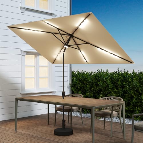 C-Hopetree Rectangular Outdoor Patio Market Umbrella with Solar LED Lights 6.5 x 10 ft - color: Beige