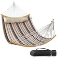 Double Hammock, 11 FT Quilted Fabric 2 Person Hammock for Outside with Pillow, Folding Curved Spreader Bar, Chains, Carrying Bag, Indoor Outdoor, 450 IB Capacity, Havana Brown - color: Havana Brown