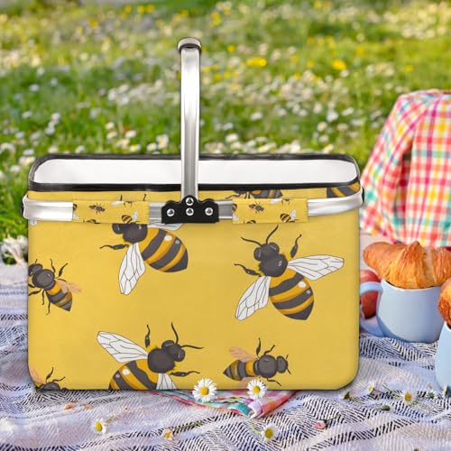 40L Large Picnic Basket Leak-Proof Folding, Internal Support Does Not House Warming Gifts New Home, Wedding Gifts for Couple - color: Bee(style 1)
