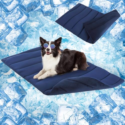 SCENEREAL Dog Cooling Mat for Crate, Thicken Self-Cooling Dog Pad Reversible (Cool & Warm), 48"x28" Pet Cool Bed for M Large XL Dogs, Kennel Sofa Mats Machine Washable, Durable Non-Toxic Gel, Outdoor - color: Navy, size: Large(48" L x 28" W x 1.0" HT)