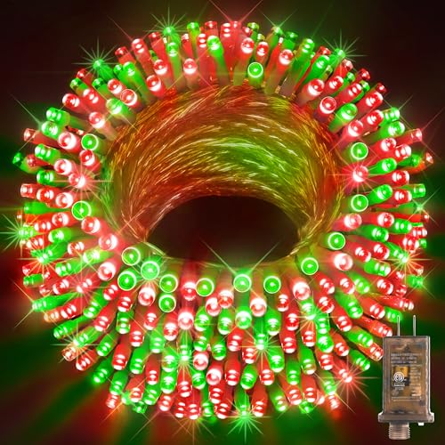 KNONEW 403ft 1000 LED String Lights Outdoor Christmas Lights 8 Modes & Timer Fairy Light Plug in Waterproof LED String Lights for Xmas Yard Tree Wedding Party Holiday Decorations (Red and Green) - color: Red and Green, size: 403FT 1000 LED