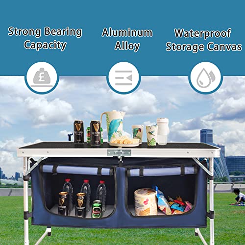 CampLand Outdoor Folding Table Aluminum Lightweight Height Adjustable with Storage Organizer for BBQ, Party, Camping - color: Blackbig