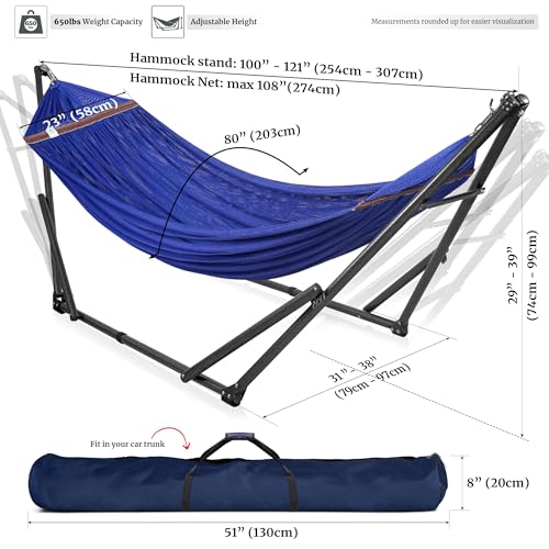 Tranquillo Universal Hammock 600 lbs Capacity, Instant 20s Foldable Hammock Stand, 3-Year Warranty Hammock with Stand, 2 Person Camping Hammock Revolutionary Portable, No Screws, Premium, Blue - color: 1. Blue