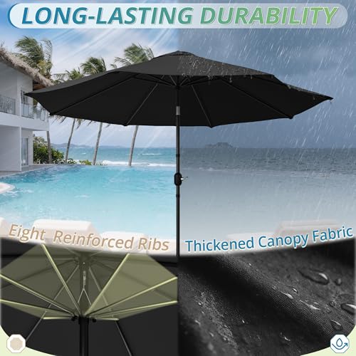 LUE BONA 10FT Patio Umbrella, Waterproof Outdoor Market Umbrella with Easy Crank & Tilt, Patio Table Umbrella for Deck Garden Backyard Pool, Black - color: Black