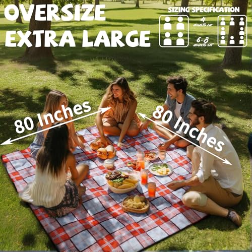 Extra Large Picnic Blankets Lightweight 80x80 Oversized Waterproof Sandproof Outdoor Beach Blanket Camping Grass Mat Vaction Essential Park Accessories Grass Garden Must Have Ground Backyard Gear Gift - color: Green