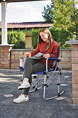 Zenithen Portable Outdoor Rocking Director's Folding Chair with Side Table Perfect for Sporting Events, Outdoor Activities, Camping, Patio Furniture, and Relaxing, Navy - color: Navy
