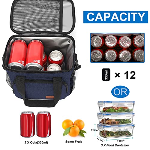 Femuar Lunch Bags for Women/Men, Insulated Lunch Bag for Work Office Picnic - Lunch Cooler Bag Leakproof Lunch Box with Adjustable Shoulder Strap - Dark Blue - color: Dark Blue, size: Medium Size