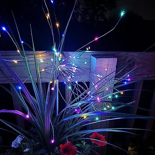 FOOING 6 Pcs Solar Garden Lights Solar Firework Lights, 200 LED String Light 2 Modes Twinkling Nightlight for Outside, Wedding, Party, Patio for Home Decor (Colorful) - style: Colorful 6 pcs-200 LED
