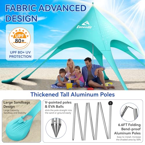 Beach Tent Sun Shelter & Portable Beach Canopy UPF 80+ UV Protection, Beach Shade Canopy with 6 Sandbags, Sand Shovel Ground Pegs for Outdoor Camping, Picnics (12x12 Ft, Turquoise) - color: Turquoise