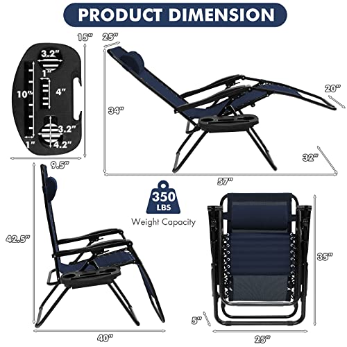 Giantex Zero Gravity Reclining Chair, Outdoor Patio Recliner with Cup Holder & Removable Pillow, Adjustable Backrest, Indoor Lounge Chair for Backyard, Garden, Poolside (Navy) - color: Navy, size: 1 Count (Pack of 1)