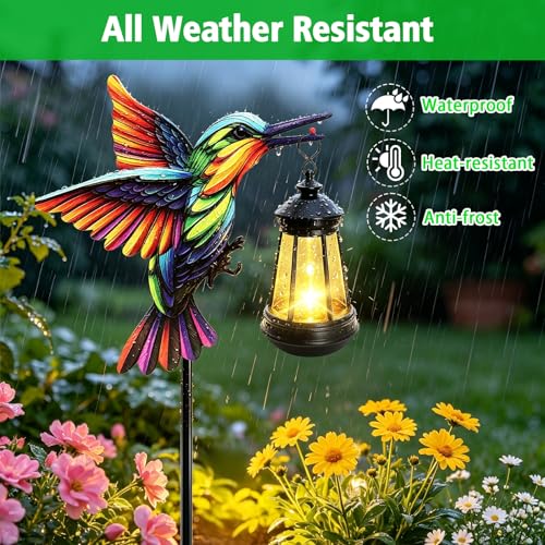 Solar Lights Hummingbird Garden Outdoor Decor, Hummingbird Stakes with Solar Lights, Mother's Day Birthday Gifts for Women Mom,Waterproof Metal Decorative Lights for Yard Art Outside Patio Porch Lawn - color: Hummingbird -Warm White-1 Pack