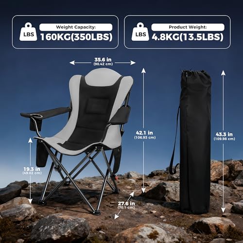 OUTSIDER Heated Camping Chair Heavy Duty 3-Position Folding Camp Chair with 3 Heat Levels,Cup Holder & Side Storage-Outdoor Heating Camping Chair for Adults, Supports 350lbs Battery Not Included(2pcs)