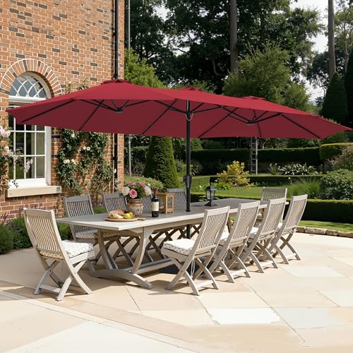 SUPERJARE 15FT Outdoor Patio Umbrella with Base Included, Double Sided Pool Umbrellas with Fade Resistant Canopy, Extra-Large Table Umbrella for Deck, Market, Backyard, Burgundy - color: Burgundy, size: 15ft