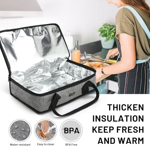 MIER Insulated Casserole Carrier for Hot or Cold Food Thermal Food Carrier Bag for Lasagna Potluck Parties Picnic Cookouts, Fits 9"x13" Baking Dish/Foil Pan, Gray - color: Gray, size: 16 x 10 x 4 inches