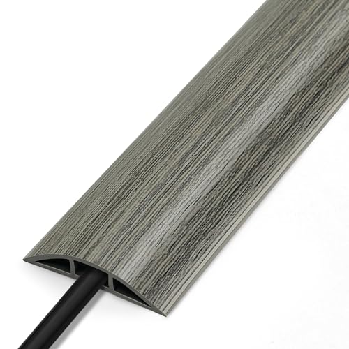 Cord Covers for Wires on Floor 6FT, LZEOY Cord Cover Floor, Wood Grey Floor Cable Management, Cable Protector Prevent Cable Trips Floor Cable Covers for Cords, Cable Cavity: 0.47" (W) x 0.24" (H) - color: Dark Grey, size: W2" × L6'