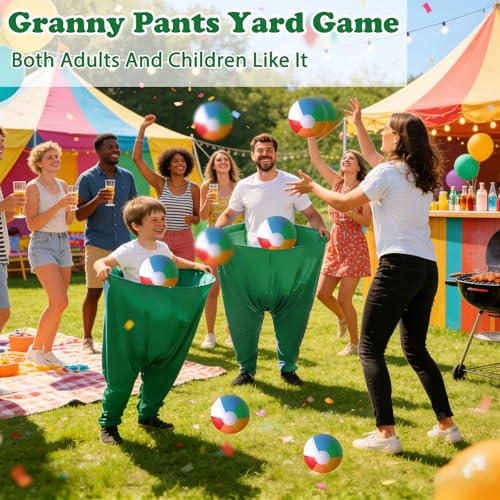 Granny Pants Yard Game Set Giant Outdoor Party Activity for Kids and Adults, Big Pants Ball Catching Set with 4 Balloons and Pump, Funny Lawn Activity, Ring Toss Games (Dark Green) - color: Dark Green