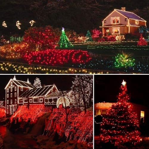 Joomer Solar Christmas String Lights, 39FT 100LED Waterproof Outdoor Lights with 8 Modes Twinkle Fairy Light for Garden, Patio, Yard, Tree and Christmas Decor (Red) - color: Red