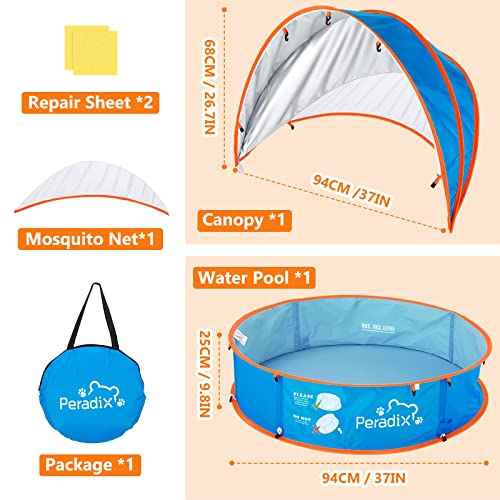 Peradix Paddling Pool for Kids & Pets Infant Ball Pit Tent, Baby Beach Tent, Toddler Wading Pool UV Sun Shelter Canopy with Mosquito Net, Portable Pop Up Tent Summer Beach Toys for Child - color: Blue-orange
