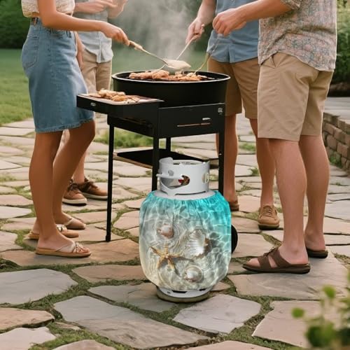 Propane Tank Covers 20lb Starfish Outdoor Heavy Duty Waterproof Windproof Gas Tank Cylinder Cover with Elastic Brand, Dress up Your Gas Grill, Fits Standard 20lb Cylinder - color: Starfish