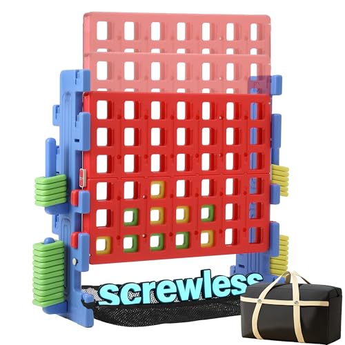 SDADI Screwless Giant 4-in-a-Row Game Set with Block-Style Assembly, Adjustable Height 4-to-Score Connect Game, Portable Family Yard Game for Indoor & Outdoor Play - color: Red Blue