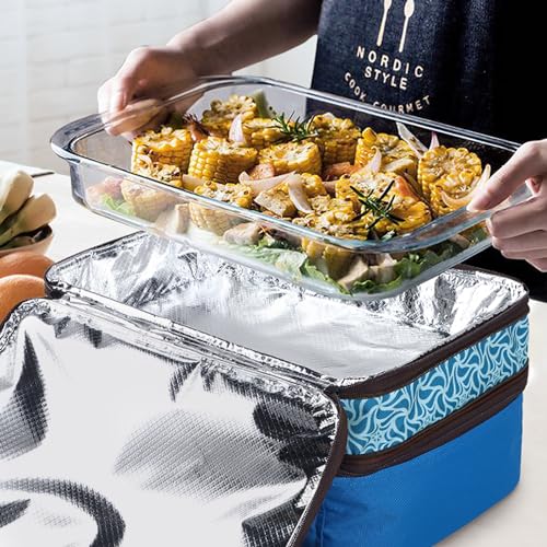 MIER Insulated Double Casserole Carrier Bag Thermal Lunch Tote for Lasagna Lugger, Potluck Parties, Picnic, Beach, Fits 9 x 13 Inches Baking Dish, Casserole Dish, Expandable by Mid Zipper, Blue - color: Blue