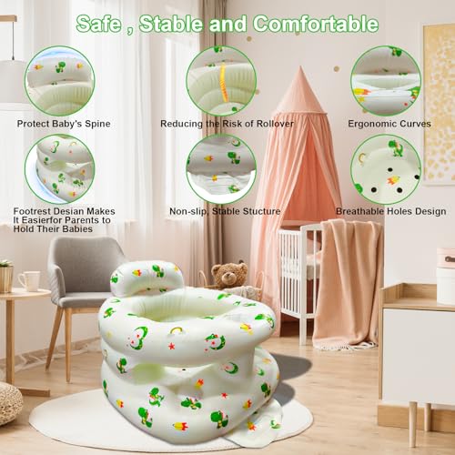 Inflatable Baby Seat for Babies 3-36 Months, Baby Chair with Fence & Built in Air Pump, Blow Up Floor Seat with Back Support, Inflatable Infant Chair Sit Me Up for Home, Travel Green Dinosaur - color: Green Dinosaur