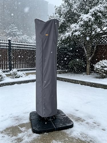 Patio Umbrella Cover for 9ft to 13ft Offset Umbrella, Water Resistant, Curved Cantilever and Straight Pole Parasol Outdoor Umbrellas Cover with Zipper and Rod - color: Cantilever (Dark Grey/WD), size: Cantilever 12'x12' or 10'x13'