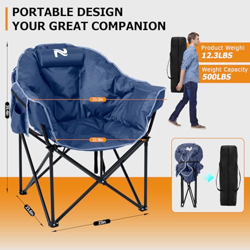LILYPELLE Oversized Heated Camping Chair, Patio Lounge Chairs with 3 Heat Levels, Portable Folding Heated Chair Round Moon Saucer Folding Lawn Chair Outdoor Chair for Camping, Lounge Patio - color: Dark Blue, style: Heated Moon Chair