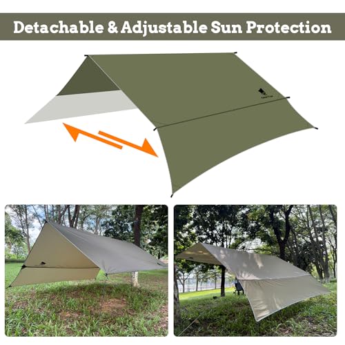 GEERTOP Waterproof Hammock Tarp Ultralight Backpacking Shelter with Detachable Side Wall - Outdoor Camping Survival Sun Shade Awning