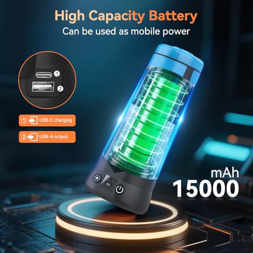 Rechargeable Camping Light with Stand 7ft Max Height, 15000mAh Portable Cordless LED Work Light, 5500 Lumen 6500/4500/3500K Dimmable Emergency Flashlight with Detachable Tripod, Blue - color: Blue
