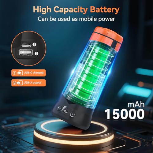 Rechargeable Camping Light with Stand 7ft Max Height, 15000mAh Portable Cordless LED Work Light, 5500 Lumen 6500/4500/3500K Dimmable Emergency Flashlight with Detachable Tripod, Orange - color: Orange