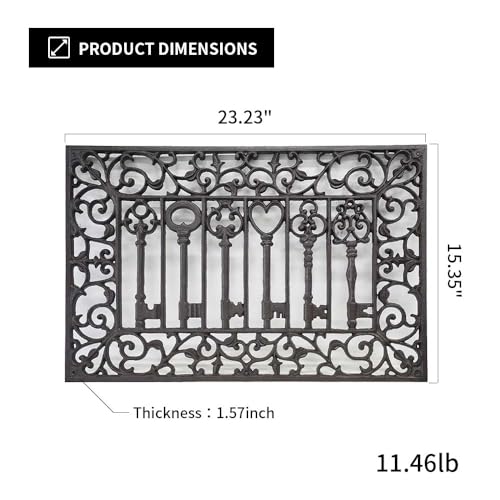CT Copper Tailor Heavy Duty Cast Iron Doormat,Rectangle Outdoor Mat,Non-Slip Front Door Mat,Entrance Mat,Shoe Scraper,23.23”x 15.35”,Lovely Keys Pattern Design - color: Lovely Keys