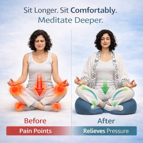 Ergonomic Meditation Cushion with Foot Rest & Carry Strap – Large Floor Cushion for Adults – Meditation Seat & Yoga Cushion for Mindfulness, Sound Healing & Reiki - color: Blue