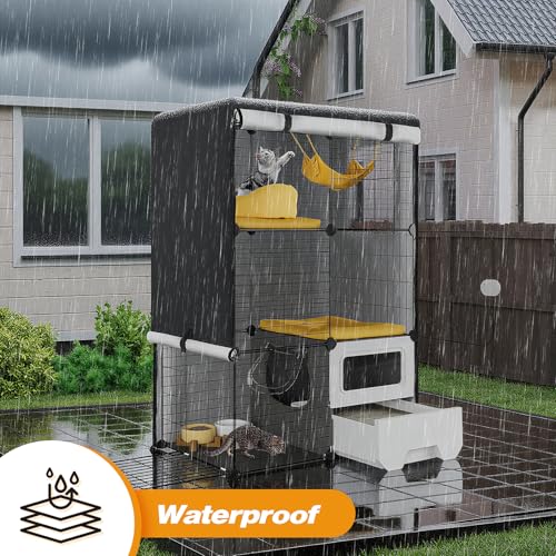 Catio Cover, 30" L x 20" W x 42" H Waterproof Cover for Outdoor Cat Enclosure, 420D Cat Cage Cover for Oneluck Cats Cages, Black (Catio Not Included) - size: 30.0"L x 20.0"W x 42.0"H