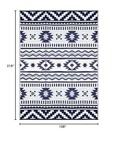 Outdoor Rugs–9x18 Plastic Patio Decor Grey Dark Blue, Durable and Affordable Recycled Straw Picnic All-Weather and Waterproof Reversible Camper Awning mats 7582 - color: Blue, Grey, size: 9' x 18' (Rectangular)
