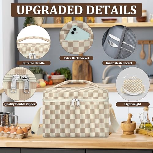 TESAFNG Insulated Lunch Bag for Women, Cute Corduroy Reusable Lunch Box for Adult, Leakproof Cooler Bag for Work Office Travel Picnic, Lunch Tote Bag with Adjustable Shoulder Strap (Checkered Khaki) - color: Checkered Khaki