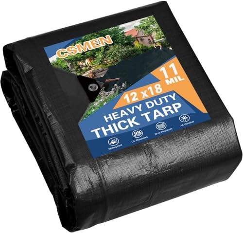Tarp Heay Duty Waterproof 12x18ft,Black Tarp Cover Plastic Poly Tarpaulin for Outdoor Cover,Emergency Rain,Roof, Pool, Boat,Camping - Multipurpose with 12Mil Thickness - color: Black-12mil, size: 12x18