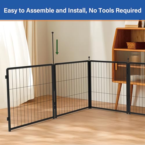 Dog Playpen Add-on 24 inch 4 Panels for Indoor & Outdoor Use – Heavy-Duty Metal Pet Fence with Ground Stakes, Rounded Ball Tops for Safety, Stable & Foldable Design, Easy to Assemble - size: 24inch, style: 4 Panels Add-on