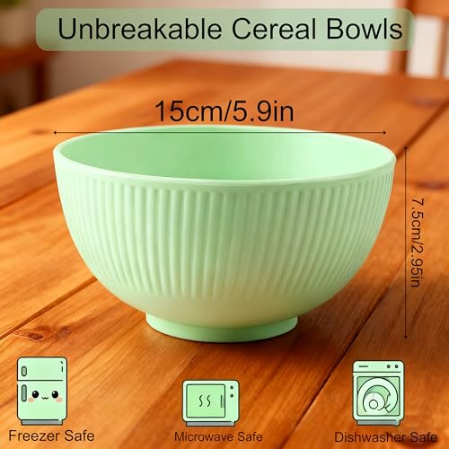 Reusable Cereal Bowls Set of 4, BPA Free Lightweight Bowls, Dishwasher Safe Green Bowls for Rice, Pasta, Snacks, Fruit & Desserts - color: Green