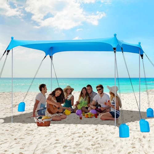 Gorich Beach Tent Sun Shelter with 8 Sandbags, UPF50+ Protection & Windproof Pop Up Beach Canopy Tent Sun Shade for Family, Travel & Camping, Easy Setup Canopy Umbrella - color: Skyblue, size: 10 x 10 FT
