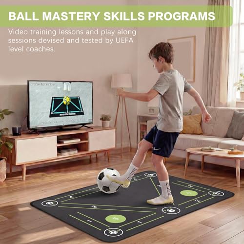 2F22E Soccer Training Mat for Kids & Youth, Non-Slip Silent Footwork Training Equipment with Soccer Bounce Trainer & Socks, Ball Mastery Skills Mat with Instructional Video for Indoor Practice - color: Black-Green
