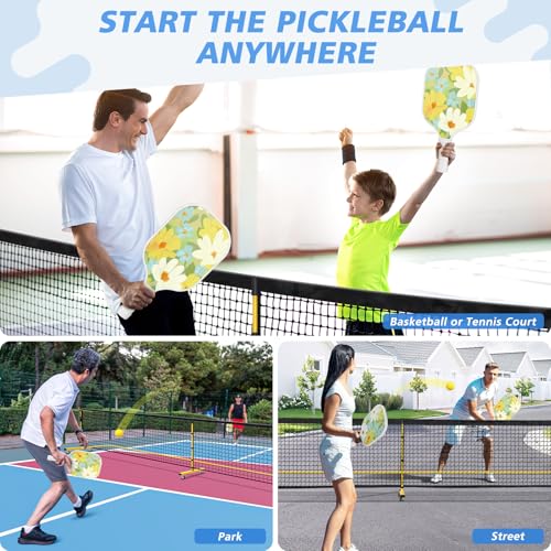 Pickleball Net Set with 4 Fiberglass Paddles, Portable Pickleball Set with 4 Fiberglass Paddles, 6 Balls & Carry Bag, Easy Setup for Driveway, Garage, Kids & Adults - style: 22ft & 11ft Net With 4 Fiberglass Paddles