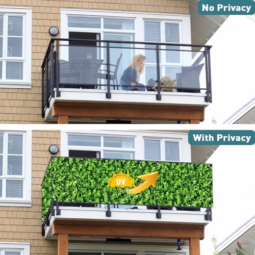 Shade&Beyond Customized 4FT X 25FT Privacy Fence Screen 450 GSM PVC Printed Privacy Fence with Zip Ties for Courtyards, Pools, Balconies-Green Leaves - color: Greenleaf Printing, size: 0 4' x 2 5'