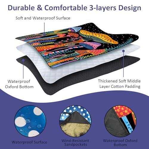 Mushroom Picnic Blankets Waterproof Foldable Picnic Outdoor Blanket 80"x 80" Picnic Mat 3-Layer Thicking Outdoor Foldable Blankets Sandproof Lightweight Beach Blankets with Strap Machine Washable - color: Mushroom04, size: 80*80in