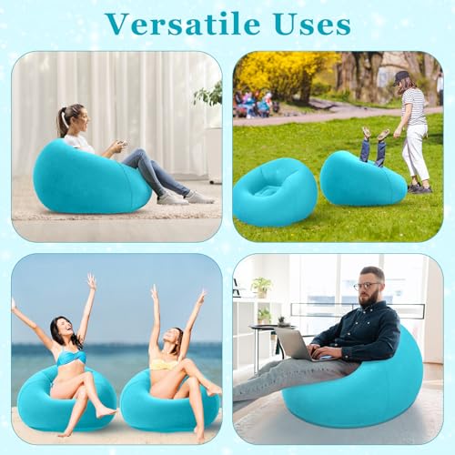 Realspring Inflatable Bean Bag Chairs Outdoor Blow up Camping Chairs Inflatable Lazy Sofa Folding Portable Bean Bag Loungers Couch for Movie Night(Lake Blue,2 Pcs) - color: Lake Blue