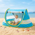 Poray Portable Baby Beach Tent with UPF 50+ Sun Shelter,Mosquito Net and Sunshade, Ideal Pop Up Kids Travel Tent with Carry Bag & 2 Stakes,Outdoor Indoor Play and Sun Protection - style: Large Deluxe Blue & Mat